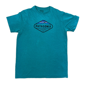 Patagonia Men’s Teal Blue Crew Neck Tee Size L Slim Fit Organic Cotton/ Poly
